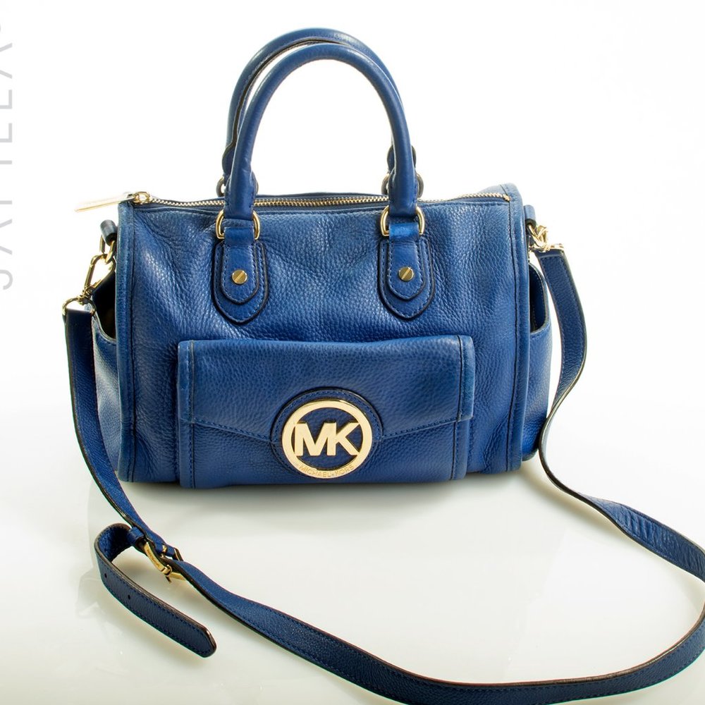 Michael Kors blue pebbled leather satchel